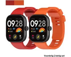 Stravo 2-Pack Smartwatch bandjes – Comfortabele Siliconen bandje met Druksluiting – Geschikt voor Redmi Watch 4 / 5 / 6, Xiaomi Smart band 8 Pro (Xiaomi Mi band 8 Pro) / Xiaomi Smart band 9 Pro (Xiaomi Mi band 9 Pro) – Rood + Oranje
