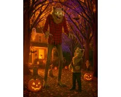 Décoration Halloween Scary Wolfman avec lumière, son et mouvement 200cm