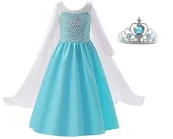 Frozen Elsa Dress Robe bleue remorquage Robe de princesse - Taille 92/98 (étiquette taille 100) - 3 ans - Tiara gratuit - Déguisements de Kroon - Robe de soirée