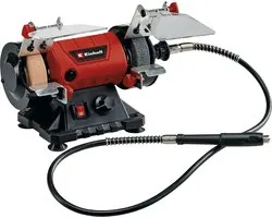 Einhell Werkbankslijpmachine/Multitool TC-XG 75 Kit - 120 W - 0-9.900 t/min - Ø75x10x20 mm - Incl. 1x Slijpsteen (K120), 1x Polijstschijf (K400), Flexibele as en Accessoireset