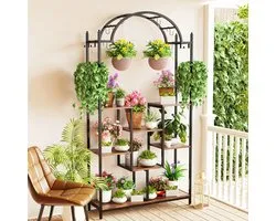 Mygroot - Support pour plantes d'intérieur haut à 5 étagères - 100 x 30 x 190 cm - Étagère à fleurs en métal incurvé - Avec Crochet de suspension - Grands pots à bonsaï - Support de balcon pour plantes - Pour Jardin.