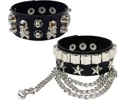 Armbanden, studded spike armband met verstelbare sluiting, gothic, emo-accessoires voor heren en dames, punk-armband, fans, party, concert, rocker, cosplay, zwart