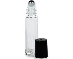 Rollerflesje Glas 10ml Leeg 1 stuk - Roll-on, Transparant Glas Rollerflesjes- RVS Bal - Helder, Zwarte Dop - Etherische Olie - Parfumrollers