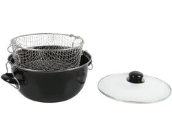 Frituurpan Emaille met Glazen Deksel en Korf - Ø 26cm - Zwart