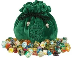 JOYADICE® D&D Dice Bag | Dungeons and Dragons dicebag | Zachte Pluche Opbergzak | DnD storage bag | Dobbelstenen Zak Pouch | Polydice bag | Fluweel | Donker Groen