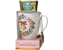 Kerst Geschenkset - 2-delig - Luxe Kerstmok met Warm Winter Glow Thee - Bedrukte Luxe Kerstmok met Pure Ceylon Thee