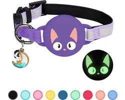 Pets n Paws Collier pour chat avec support de balise - Collier réglable pour chat - Traceur pour chat - Réfléchissant - Convient pour AirTag - Chaton / Chien - Collier pour chat - Laisse pour chat - Violet
