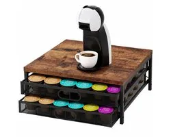 Pandaco® Porte-capsules avec tiroir - Support pour capsules de café - Compatible Dolce Gusto - 72 capsules - Porte-gobelets - 2 tiroirs - Bois massif