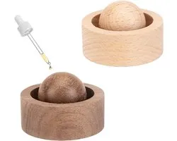 2 stuks- ronde etherische olie diffuser van hout - Houten aromabal - Aromatherapie decoratie - Geurverspreider voor etherische oliën- Beuken- en walnoothout - 50*50*33 mm - Geschikt voor kantoren， woonkamers, slaapkamers