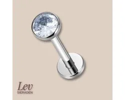 Lev Sieraden - Titanium Pushpin labret piercing - 1.2mm x 12 mm - 3 mm bal en steen - Silver kleurig - Pushpin labret - Piercing - labret piercing - neuspiercing staafje - tragus piercing - Oorpiercing - lip
