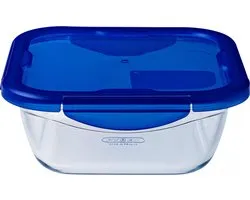 Pyrex Cook & Go Bowl Square - Comprend un couvercle - Verre borosilicate - 800 ml - Transparent