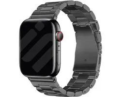 Strap-it Stalen schakel band - Geschikt voor Apple WatchSeries 1/2/3/4/5/6/7/8/9/10/11/SE/SE2/SE3/Ultra (2) - Grafiet - Metalen band met RVS vlindersluiting - RVS iWatch bandje voor grote maten: 44mm / 45mm / 46mm / 49mm