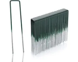 50 Artificial Grass Ground Anchors Half Green Hot-Dip Galvanised Steel Wire 150 mm Long - 25 mm Wide Steel Wire Thickness 2.9 mm Flat Head