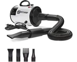 PetChamp Sèche-cheveux professionnel pour chien avec 4 accessoires - Souffleur d'eau pour chiens - Avec protection auditive et silencieux - Power 2800 W - Design silencieux - Wit
