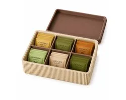 Tea Collection – Theedoos met Vakjes – Theezakjes Organizer – Geribbeld Design – Inclusief Deksel