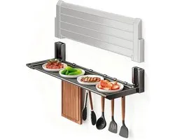 YUANQIAN Foldable Shelf No Drilling, 56cm Floating Shelves, 3kg Load, Space Saving Wall Mounted Storage for Kitchen, Bathroom, RV, Strong Self Adhesive Rack for Spices