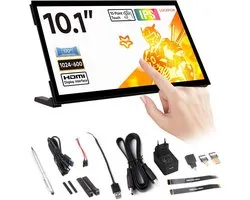 Moniteur tactile HDMI 10,1 pouces 1024x600 Plug & Play pour Raspberry Pi 5, ordinateur portable et PC avec haut-parleurs intégrés et support