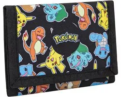 Pokémon Portemonnee voor Kinderen – Starter Pokémon Print – Zwart – Kinderportemonnee met Ritsvak – Pikachu, Charmander, Bulbasaur & Squirtle
