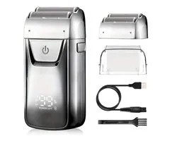 Solimpia Digitale Scheerapparaat - Body Shaver+Precisie/Baardtrimmer - Inclusief extra Scheerkop - Usb-Oplaadbare 2in1 Trimmer - Digitale Batterij Indicator - Perfecte Reiseditie - Perfecte Lichaamshaar Verzorging voor Dames en Heren - Kleur: Zilver