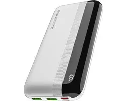 Voomy Powerbank 20 000 mAh - Chargeur rapide 22,5 W - PD+ QC USB C & USB A - Affichage de la batterie - Convient pour iPhone 10, 11, 12, 13, 14, 15 et Samsung S20, S21, S22, S23, S24 - Wit