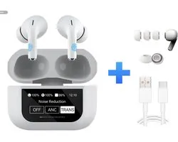 Oortjes Draadloos - Draadloze Oordopjes – Bluetooth 5.4 – Active Noise Cancelling – 20u Speeltijd – Oplaadcase met Touch Display - ENC