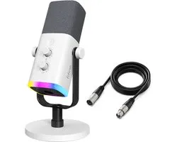 FIFINE AM8 - Met XLR Kabel - USB / XLR Studio Microfoon - Geschikt voor PC/PS4/PS5 - RGB - Podcast - Gaming - Streaming - Wit