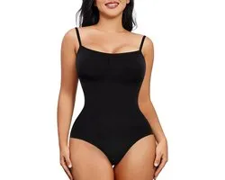 Dames Shaper bodysuit -Top Shapewear met Butt Lifting en Tummy Control- Zachte rekbare stof met dunne en verstelbare schouderbanden - Zwarte kleur- Maat S