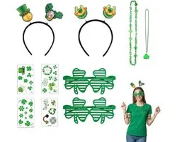 St. Patricks Day accessoires set - 2 hoofdbanden - 2 kettingen - 4 stickers - ideaal voor feesten - ShopVlot