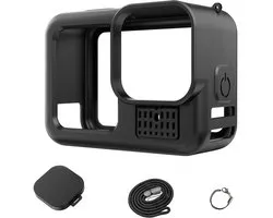 Set de Protection en Siliconen YONO adapté pour GoPro Hero 13 12 11 10 9 - Housse de protection - Bouchon d'objectif - Cordon - Zwart