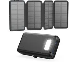Blynk Solar Powerbank 25 000 mAh - 4 Panneaux Pliables - Chargeur Rapide 22,5 W - Étanche - Panneau Solaire/Énergie Solaire - Powerbank Extérieur/Kit d'Urgence - Noir
