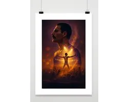 Freddie Mercury Poster - Muziek Posters - Queen - Iconisch - Celeb - Passe-Partouts Effect - Wanddecoratie Woonkamer - 180 gram papier - BXS6766AZ - Formaat 30 x 40cm