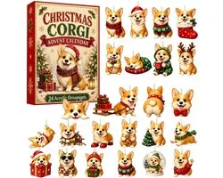 Kerst Corgi adventskalender 2026- 24 stuks 2D platte acryl hangornamenten- schattige corgi hangdecoraties- kerstboomversiering en uniek kerstcadeau voor hondenliefhebbers