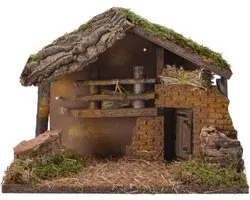 Decoris kerststal - leeg - zonder figuren - L30 x B17 x H21 cm - mdf/hout