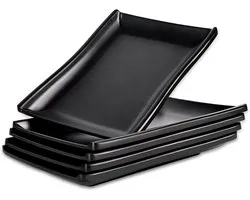 Lot de 5 Assiettes Rectangulaires Noires Mates pour Entrées et Desserts