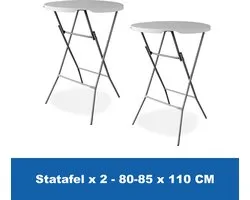 Table haute x 2 - ∅ 80-85 x 110 cm - Mange-debout pliables - Table cocktail robuste + résistante aux intempéries - Table de fête pliable facile à ranger - Table pour événements et Fête - Table haute