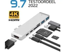 7-in-1 USB-C Hub Adapter geschikt voor Apple MacBook en MacBook Air - USB C Hub - Type-C Kabel naar 4K UHD HDMI Converter USB C Hub / Output - Ethernet - USB 3.0 / Dock USB C Hub - Zilver