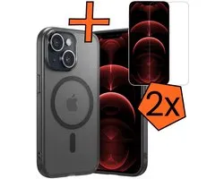 Hoes - Met 2x Screenprotector - Geschikt voor Apple iPhone 14 Plus - Magsafe Compatible - Sterk & Shockproof - Back Cover - Shock Proof Case - Telefoon Hoes - Zwart