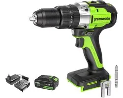 Perceuse sans fil Greenworks 24V - 60 Nm Max - Perceuse - Mandrin 1/2 pouce - Vitesse 0-1750 tpm - 2 vitesses - Incl. 2 Batteries et 1 Chargeur rapide