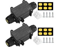 Allecto Premium 2 Stuks Waterdichte Aansluitdoos IP68 2-Weg Buitenkabel Connector Verbindingsdoos - Zwart - Voor Buiten Gebruik - Waterdicht - Verlengkabel Junction Box Kabelconnector