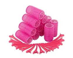 Ensemble de rouleaux à cheveux rose avec velcro pour femmes – 24 pièces de boucles sans chaleur avec 12 rouleaux auto-adhésifs et 12 clips duckbill – rouleaux à cheveux pour boucles, volume et styling de cheveux courts, mi-longs et longs