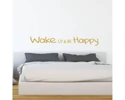 Muursticker Wake up & be Happy - Goud - 120 x 16 cm slaapkamer