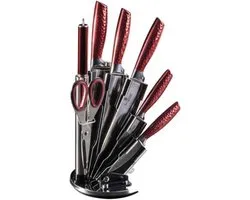 Berlinger Haus - Messenset met standaard - 8 delig - burgundy line - rood