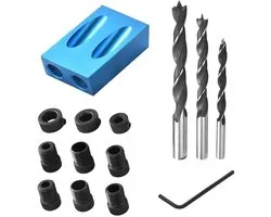 14-delige set - Boorgeleider - Gatschroefmalset - Met 6/8/10mm gatadapter - Boormachineaccessoires - Gatpositioneerder - Hoekboorgeleider - Aluminiumlegering - Zwart, Blauw - 6,7*3,8*1,8 cm - Gereedschap voor houtbewerking - Boormal