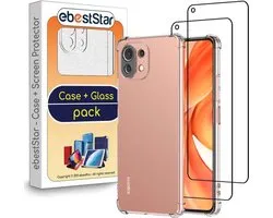 ebestStar - Hoes geschikt voor Xiaomi Mi 11 Lite, Mi 11 Lite 5G, NE, Silicone Slim Cover Case, Versterkte Hoeken en Randen hoesje, Transparant + Gehard Glas x2