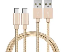 2x Câble USB C vers USB A Nylon Tressé Or - 1 mètre - Câble de chargement pour Google Pixel 10 / 10 Pro / 10 Pro XL / 9 / 9 Pro / 9 Pro Fold / 9 Pro XL / 9A / 8 / 8 Pro / 7 / 7 Pro / 7A