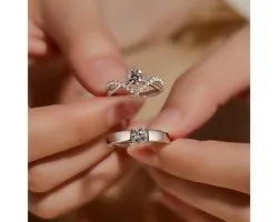 Sjika - Set de Bagues de Relation Couleur Argent – Bagues de Couple pour Lui & Elle – Alliances / Bagues de Fiançailles – Zircone - Ajustable – Bagues d'Amour - Cadeau
