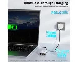 Hub USB-C 9-en-1 - Station d'accueil pour ordinateur portable - Dock USB-C - 4K HDMI@60Hz - Ethernet Gigabit RJ45 - 3x USB 3.0 - Lecteur de carte SD/TF - Charge rapide PD 100W - Convient pour MacBook Pro, MacBook Air, HP et Dell XPS