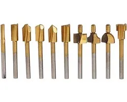 Frezensets – Freesset 10 delig - Set van 10 frezen – Mini frezenset – HSS - Titanium - ø 3 mm - ø ⅛ inch - Houtbewerking - Multitool accessoiresset geschikt voor Dremel multitools