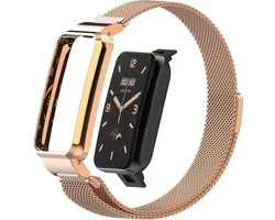 By Qubix - Milanese loop bandje met case - Champagne goud - Geschikt voor Xiaomi Smart Band 7 Pro / Mi Band 7 Pro bandje