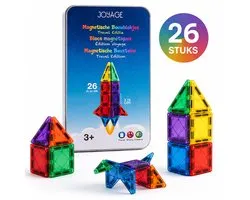 Joyage Magnetische tegels Reisset - Mini Magnetic tiles travel set - 26 stuks - Magnetisch bouwspeelgoed - Magnetisch speelgoed voor onderweg - Montessori Speelgoed voor in de auto vliegtuig - Magna tiles travel set - Magneten speelgoed constructie